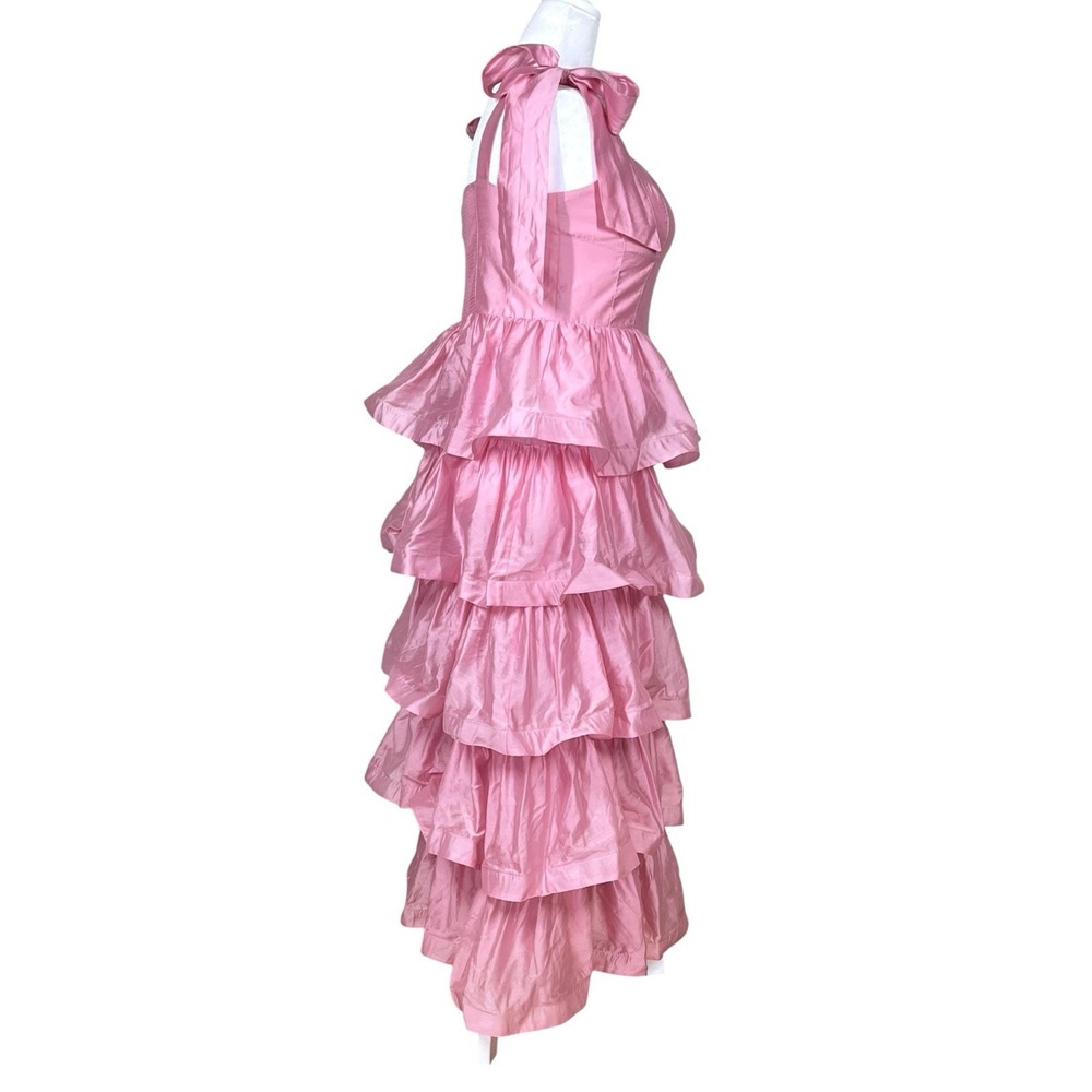 NEW & Other Stories Ruffle Maxi Dress Size 10 Pink Voile Tiers Corset Bodice - Picture 5 of 9